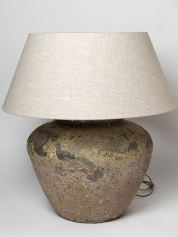 Beautiful large Barnacled textured jar lamp with natural linen shade