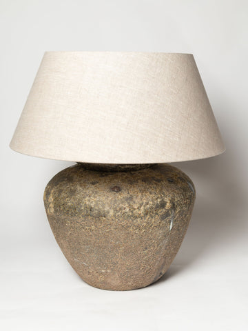 Beautiful large Barnacled textured jar lamp with natural linen shade