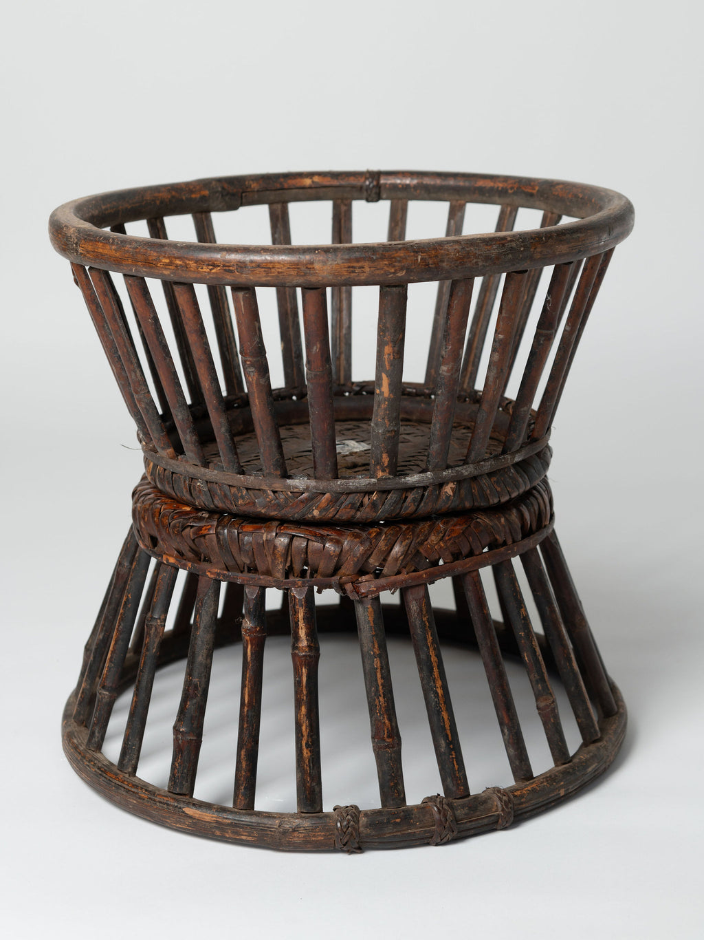 Pair antique chinese rattan and bamboo low stools