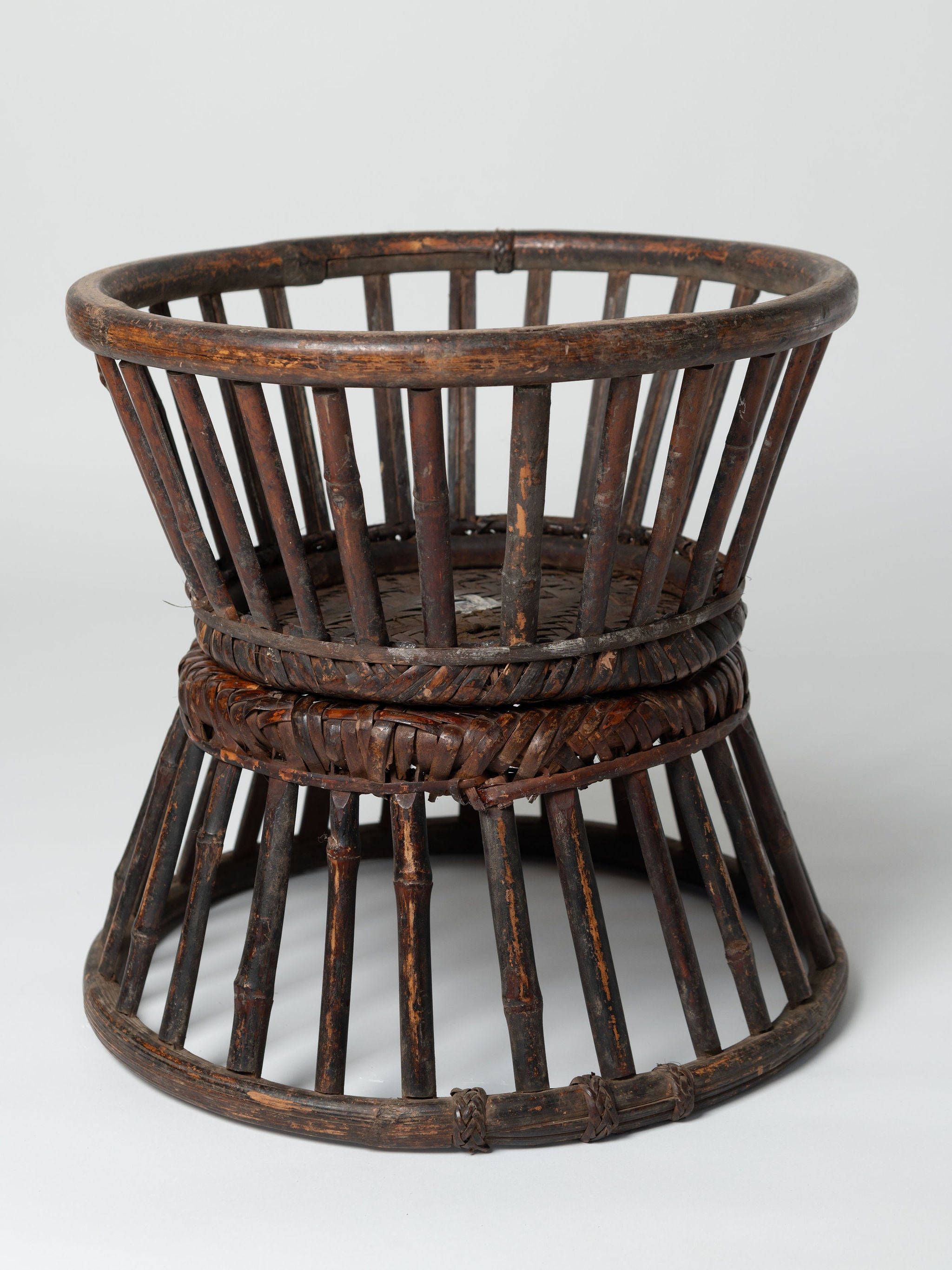 Pair antique chinese rattan and bamboo low stools