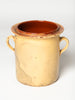 Antique French Digoin Confit pot with creamy mustard glaze and two handles