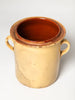 Antique French Digoin Confit pot with creamy mustard glaze and two handles