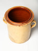 Antique French Digoin Confit pot with creamy mustard glaze and two handles