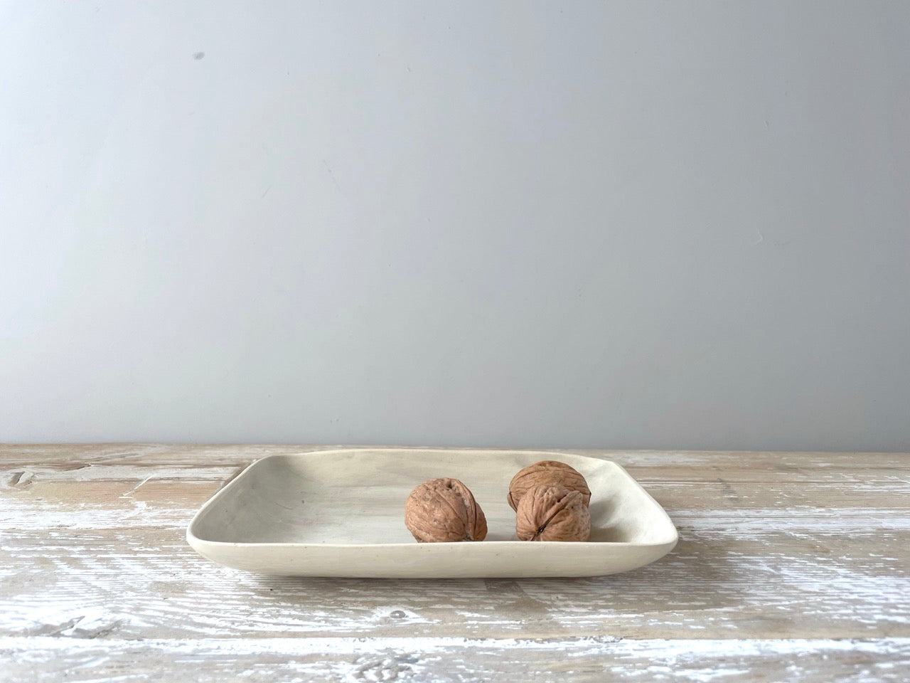 Wonki ware rectangular utensils dish in plain warm grey wash