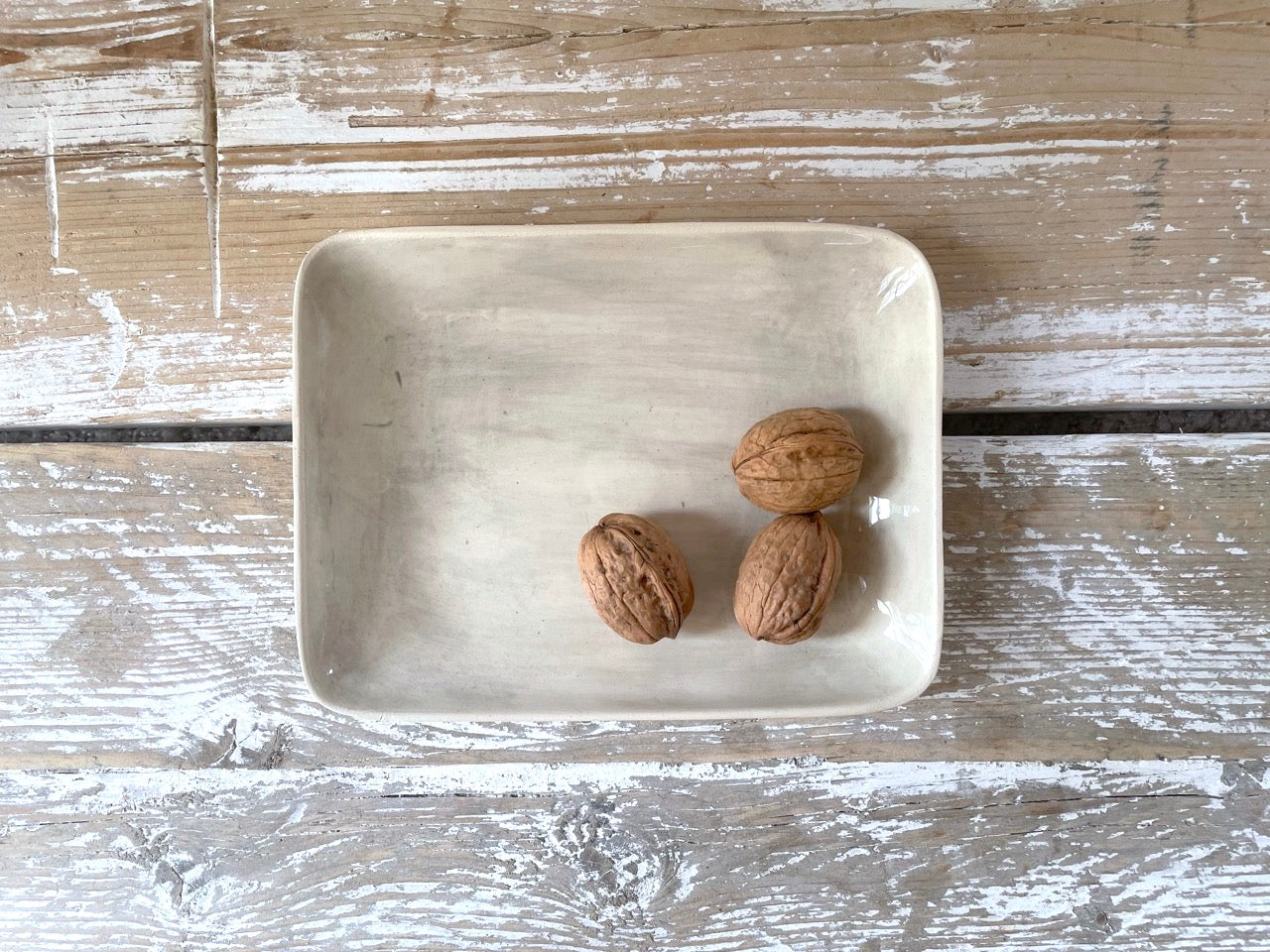 Wonki ware rectangular utensils dish in plain warm grey wash