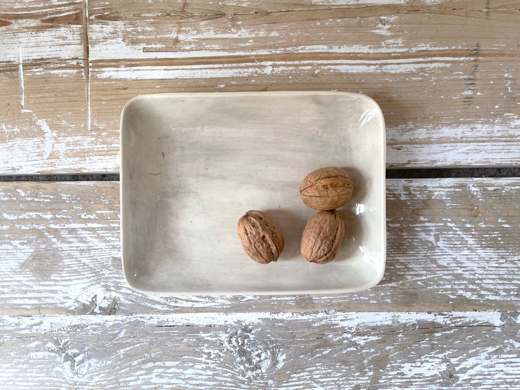 Wonki ware rectangular utensils dish in plain warm grey wash