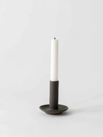 Handcrafted stoneware candleholder in dark grey/black