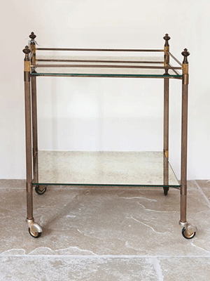 Mid Century French Brass and Mirror Trolley/Side Table - Decorative Antiques UK  - 1