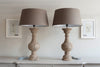 Stunning Pair Carved Wood Table Lamps with Linen Shades - Decorative Antiques UK  - 3