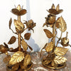 Pair Mid Century Italian Gilt Florentine Toleware Rose Leaf Candlesticks - Decorative Antiques UK  - 2