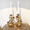 Pair Mid Century Italian Gilt Florentine Toleware Rose Leaf Candlesticks - Decorative Antiques UK  - 3