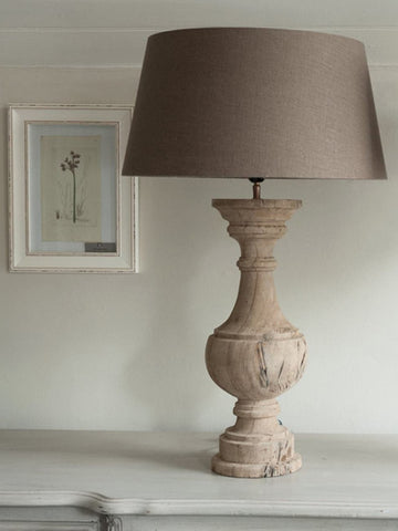 Stunning Pair Carved Wood Table Lamps with Linen Shades - Decorative Antiques UK  - 1