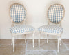 Pair Vintage French Dining chairs with blue and white checked upholstery - Decorative Antiques UK  - 2