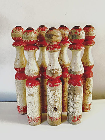 Vintage French Wooden Skittles with original paint - Decorative Antiques UK  - 1