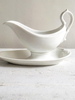 Vintage French White Porcelain china gravy boat on stand - Decorative Antiques UK  - 1