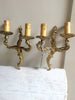 Pair Vintage French Gilt Brass Acanthus Leaves Wall Lights - Decorative Antiques UK  - 1