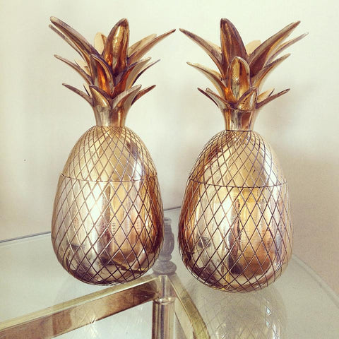 Stunning Pair Mid Century Brass Pineapple Ice Buckets/Containers - Decorative Antiques UK  - 1