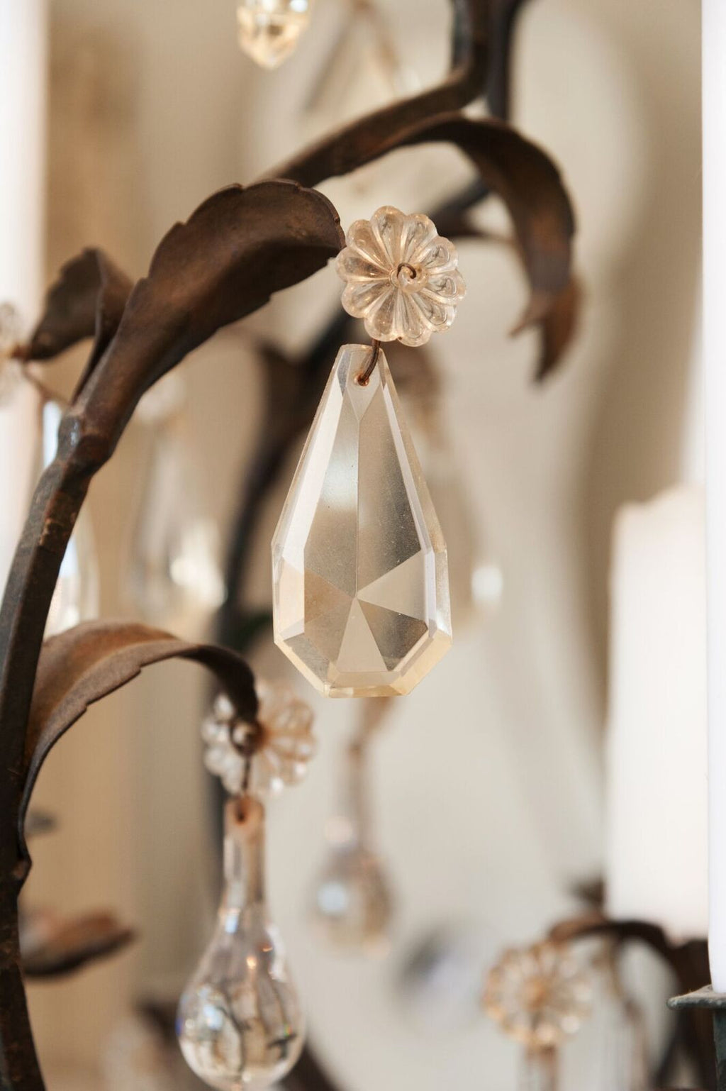 Antique 19th Century French Wrought Iron and Crystal Candelabra