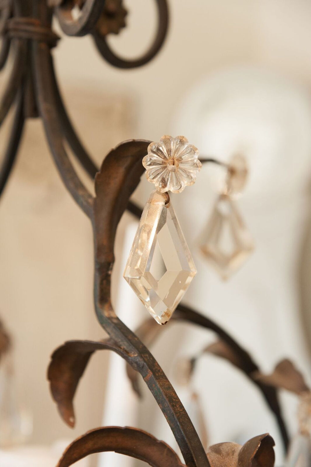 Antique 19th Century French Wrought Iron and Crystal Candelabra