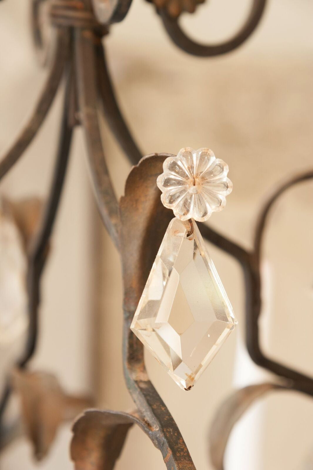 Antique 19th Century French Wrought Iron and Crystal Candelabra