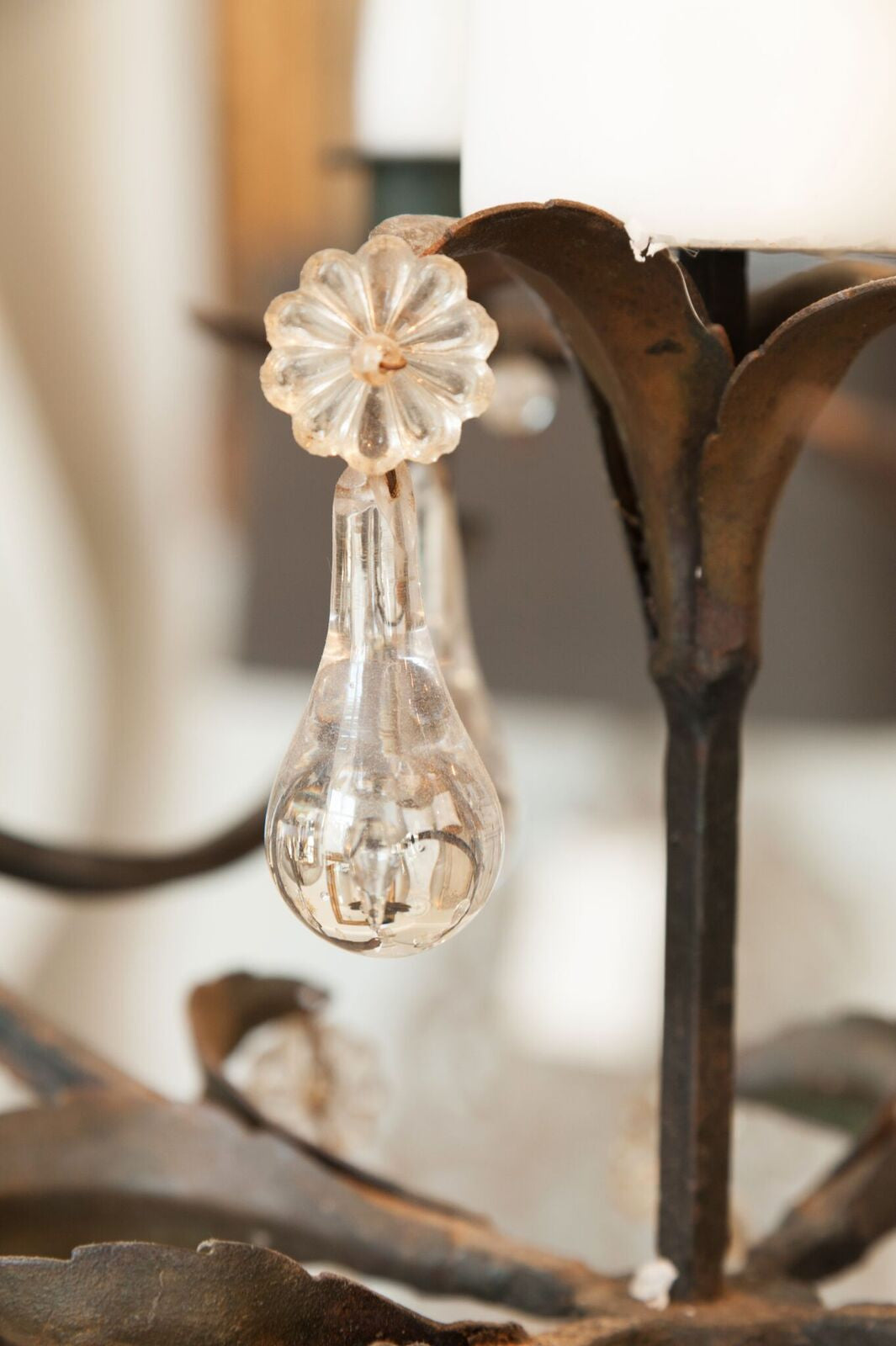 Antique 19th Century French Wrought Iron and Crystal Candelabra