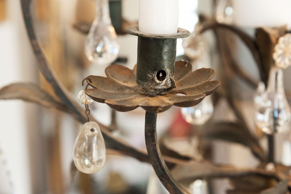 Antique 19th Century French Wrought Iron and Crystal Candelabra