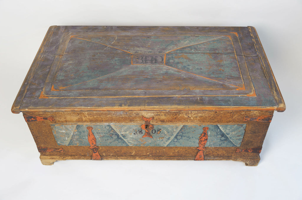 Amazing Antique Swedish Trunk with original paint