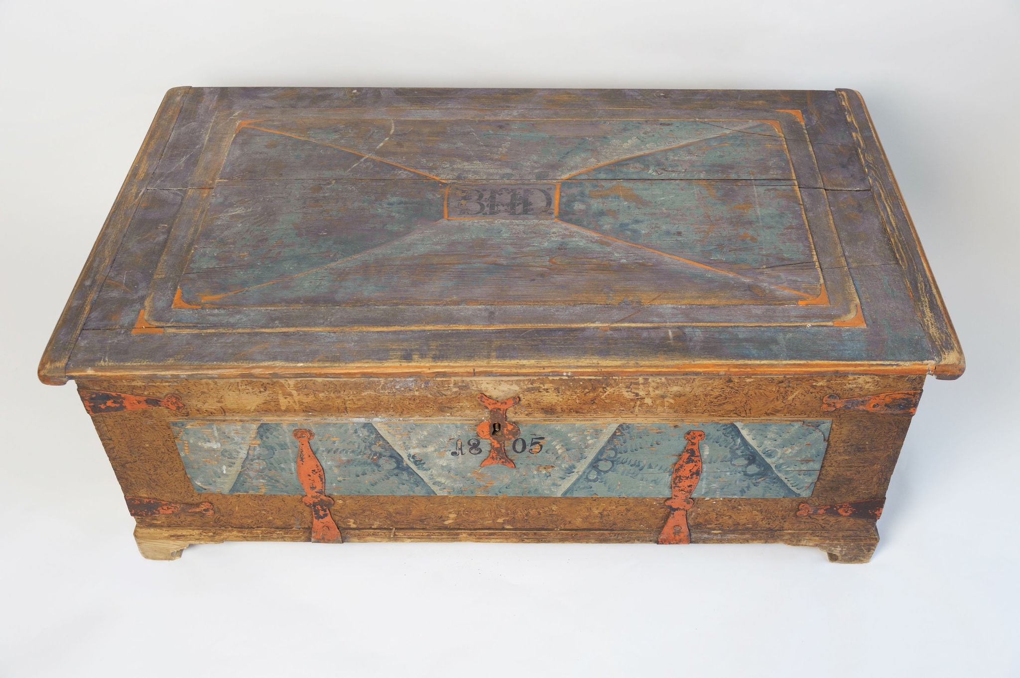 Amazing Antique Swedish Trunk with original paint