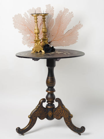 Antique French Ebonised Tilt top table with mother of pearl inlay