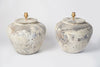 Beautiful large Barnacled textured jar lamps with natural linen shades