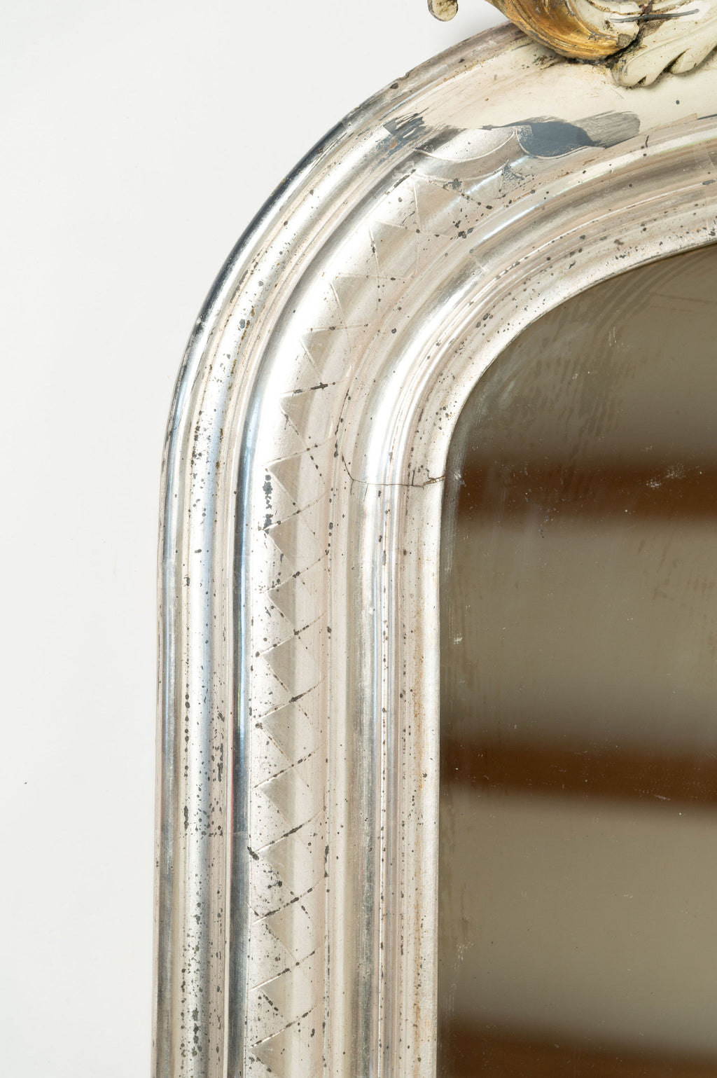 Amazing antique 19th century French silver gilt crested mirror
