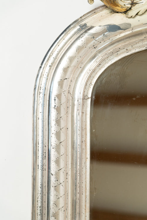 Amazing antique 19th century French silver gilt crested mirror
