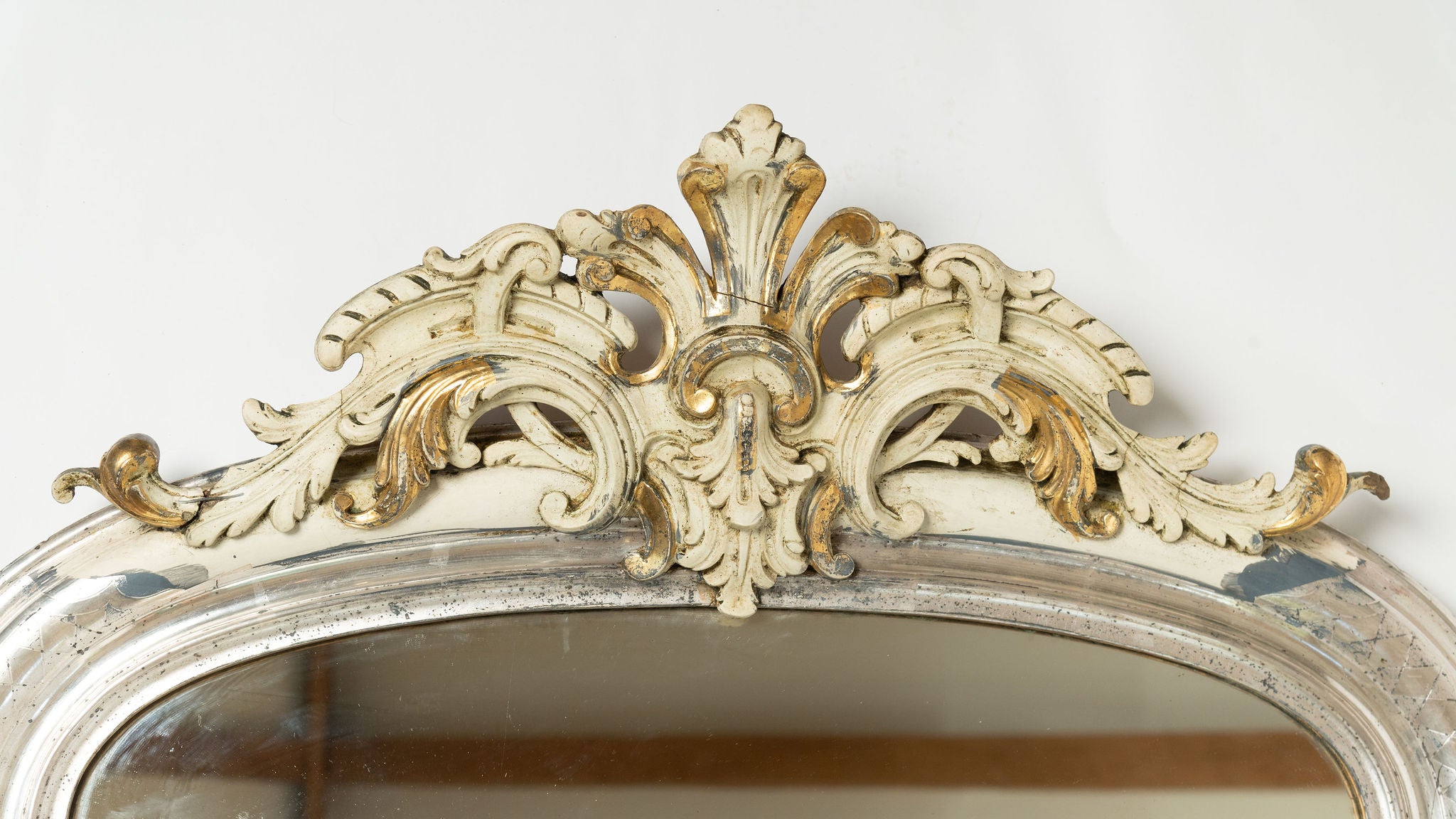 Amazing antique 19th century French silver gilt crested mirror