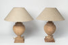 Large handcrafted wooden table lamps with linen shades