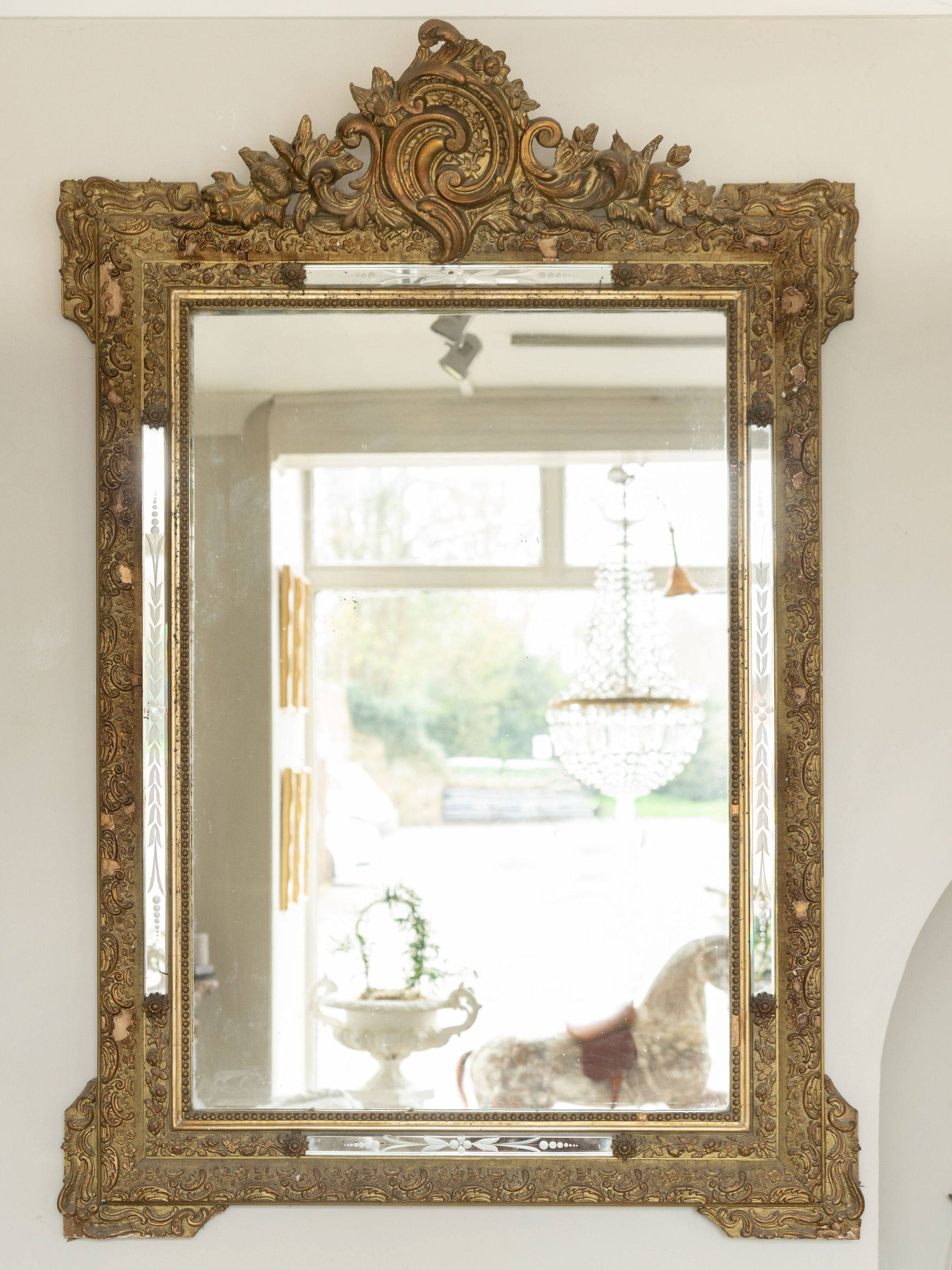 French 19th Century Gold Gilt Louis Philippe Mirror with Crest