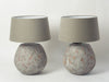 Pair Textured Stone Lamps with Brushed Linen shades