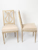 Pair antique French upholstered lyre back chairs with old paint