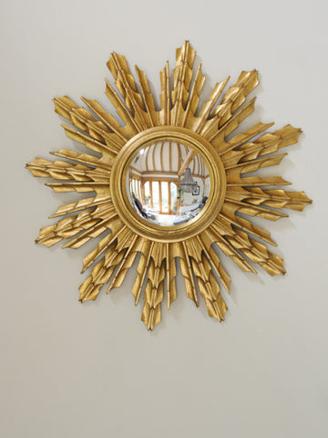Vintage French Convex Gilt Wood Mirror