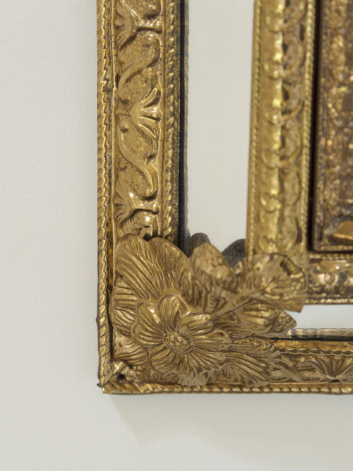 20TH CENTURY BRASS HALL CUSHION MIRROR CABINET
