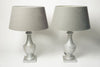 Pair Silver Wooden Table Lamps with shades