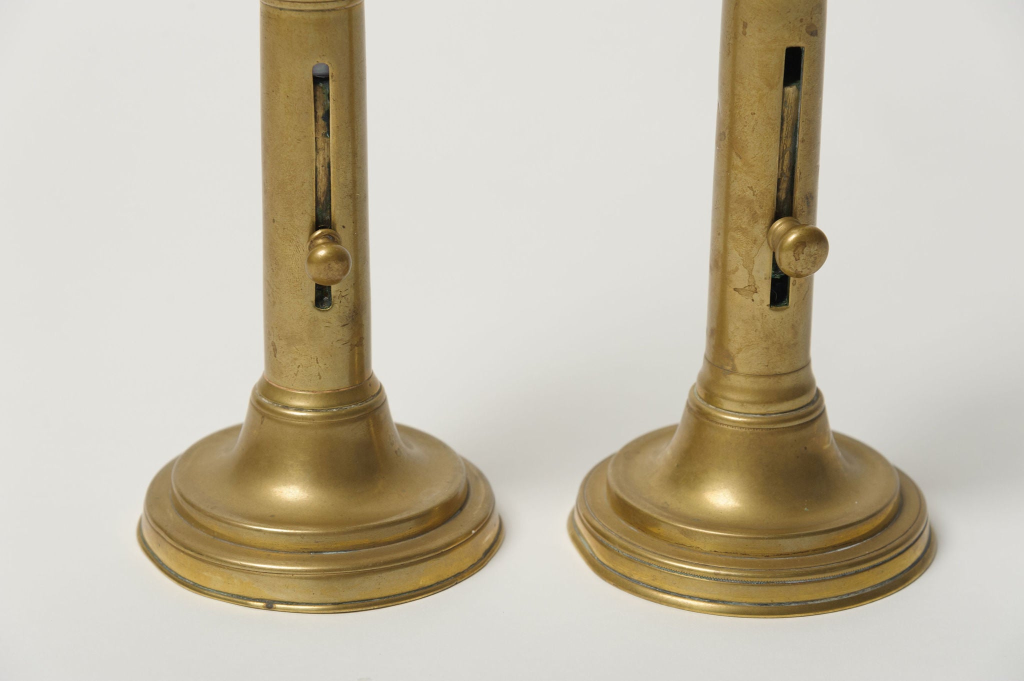 19th Century Push up Brass Candlesticks 