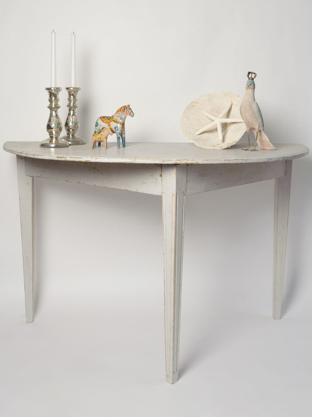 Antique Swedish Demi lune console table, later paint