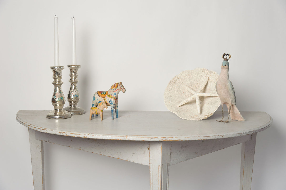 Antique Swedish Demi lune console table, later paint