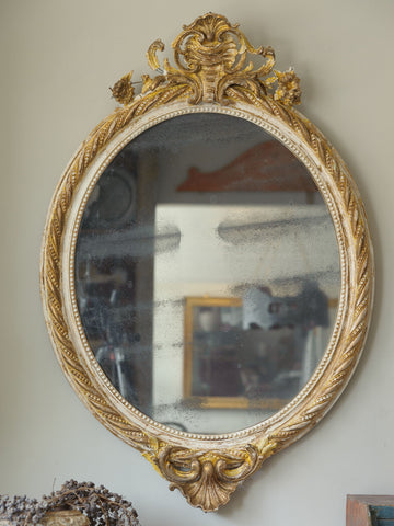 Antique French Crested Oval Mercury Mirror