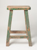 Vintage Hungarian Rustic Stool with green paint