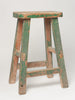 Vintage Hungarian Rustic Stool with green paint