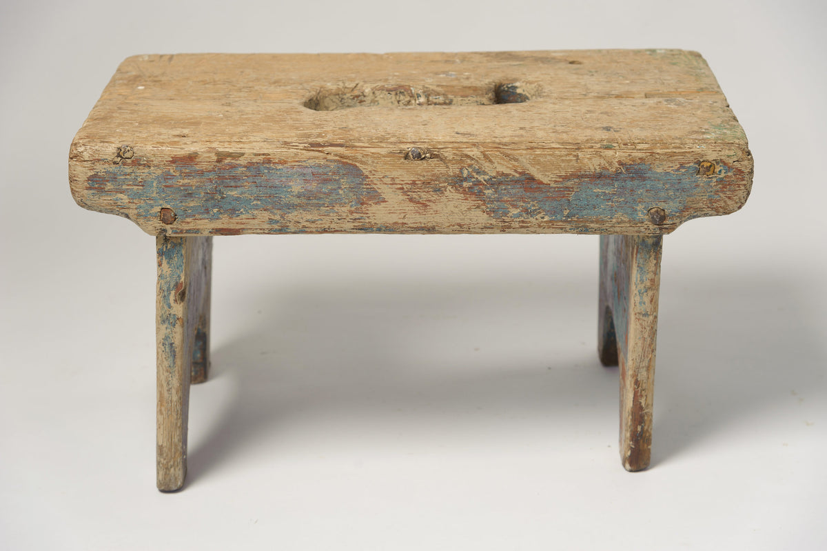 Antique Swedish Milking Stool, original paint