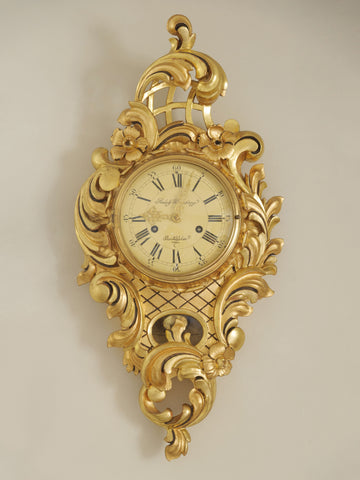 Vintage Swedish Gilt Wood Cartel Wall Clock