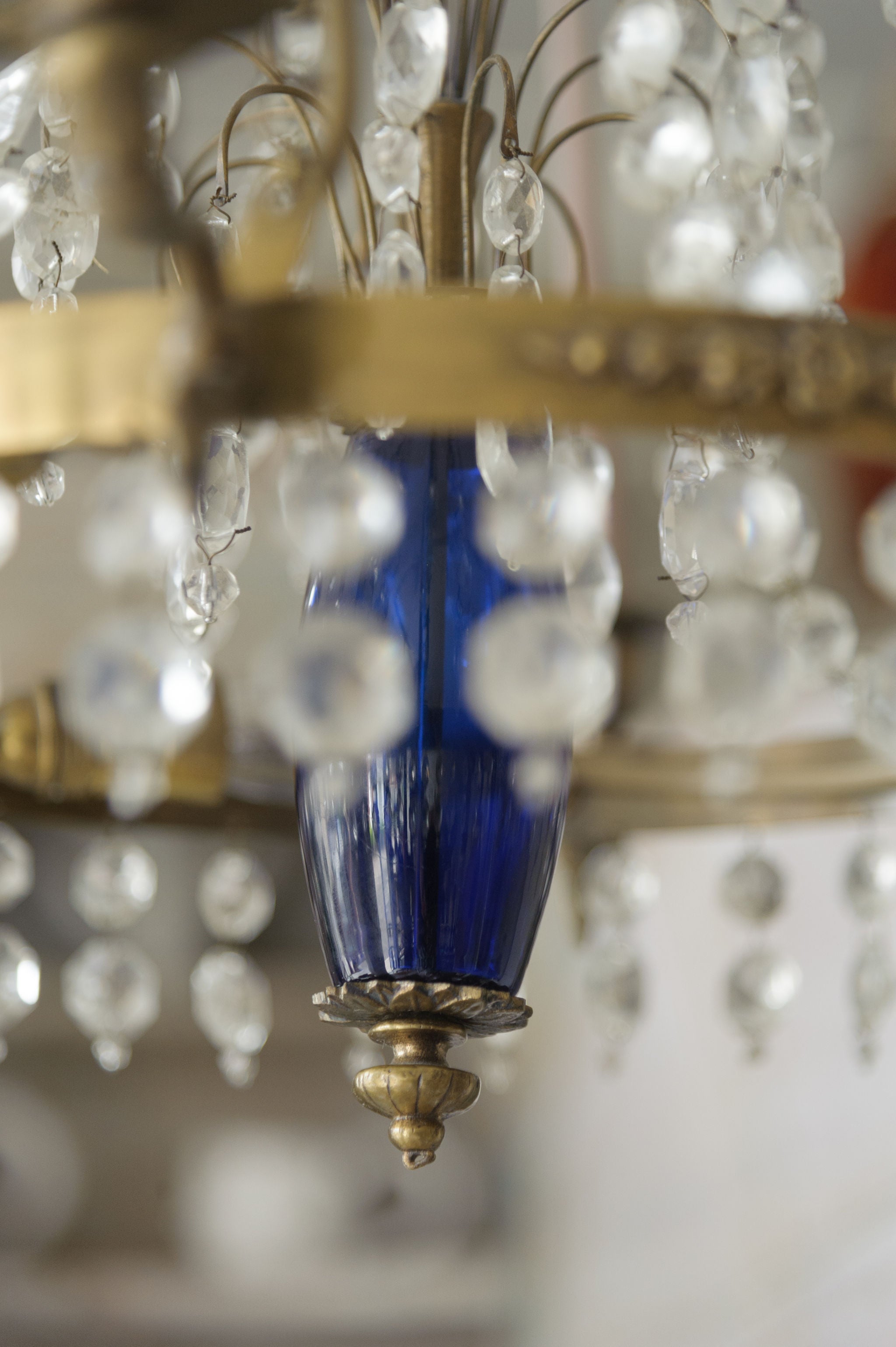 Antique Swedish Brass and Crystal Chandelier Candelabra