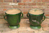 Pair Antique French Castelnaudary Green Urns